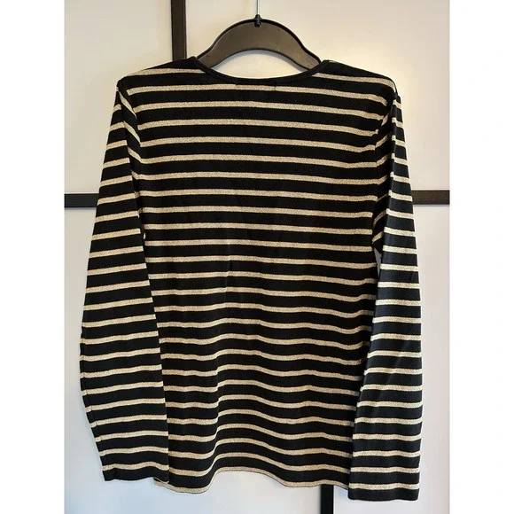 Lauren Ralph Lauren Shirt Black Gold Metallic Striped Long Sleeve Women's Size L - Picture 2 of 5
